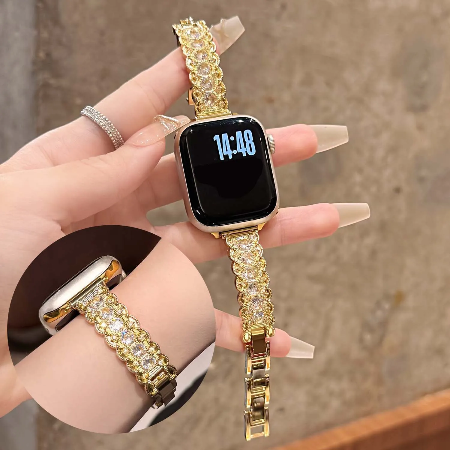 

Deluxe Zircon Strap Suitable for Apple Watch S11 46/42mm S10/9/8/7/6-SE Ultra 49mm 45/44/41/40/38mm Female Gift