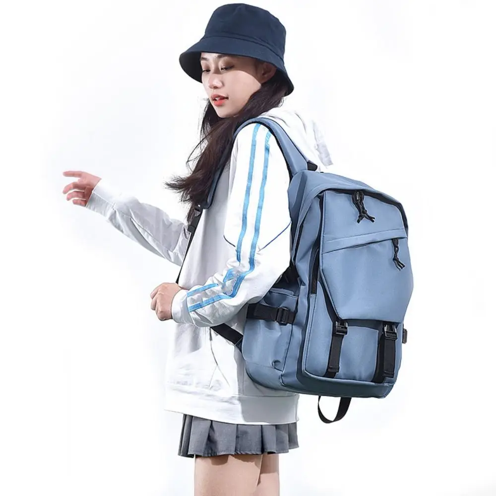 حقيبة ظهر من قماش أكسفورد بسعة كبيرة للتخزين، متعددة الجيوب، مقاومة للماء، حقيبة سفر بلون سادة، حقيبة كمبيوتر محمول ترفيهية للمراهقين