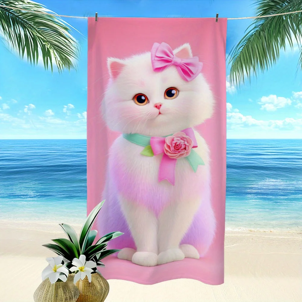 1pc Cute Cat Print Large Microfiber Beach Towel Thick Soft Lightweight Absorbent Quick Dry Towel For Beach Pool Bath Camping Yog
