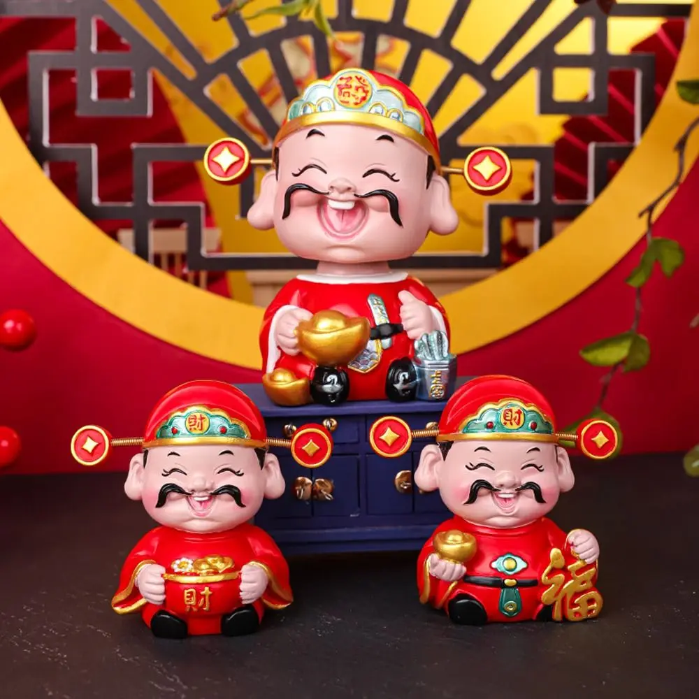 

Cartoon Chinese God of Wealth Figurine Resin Blessing God of Fortune Figurine Mini Lucky New Year Statue Desktop Car Ornament