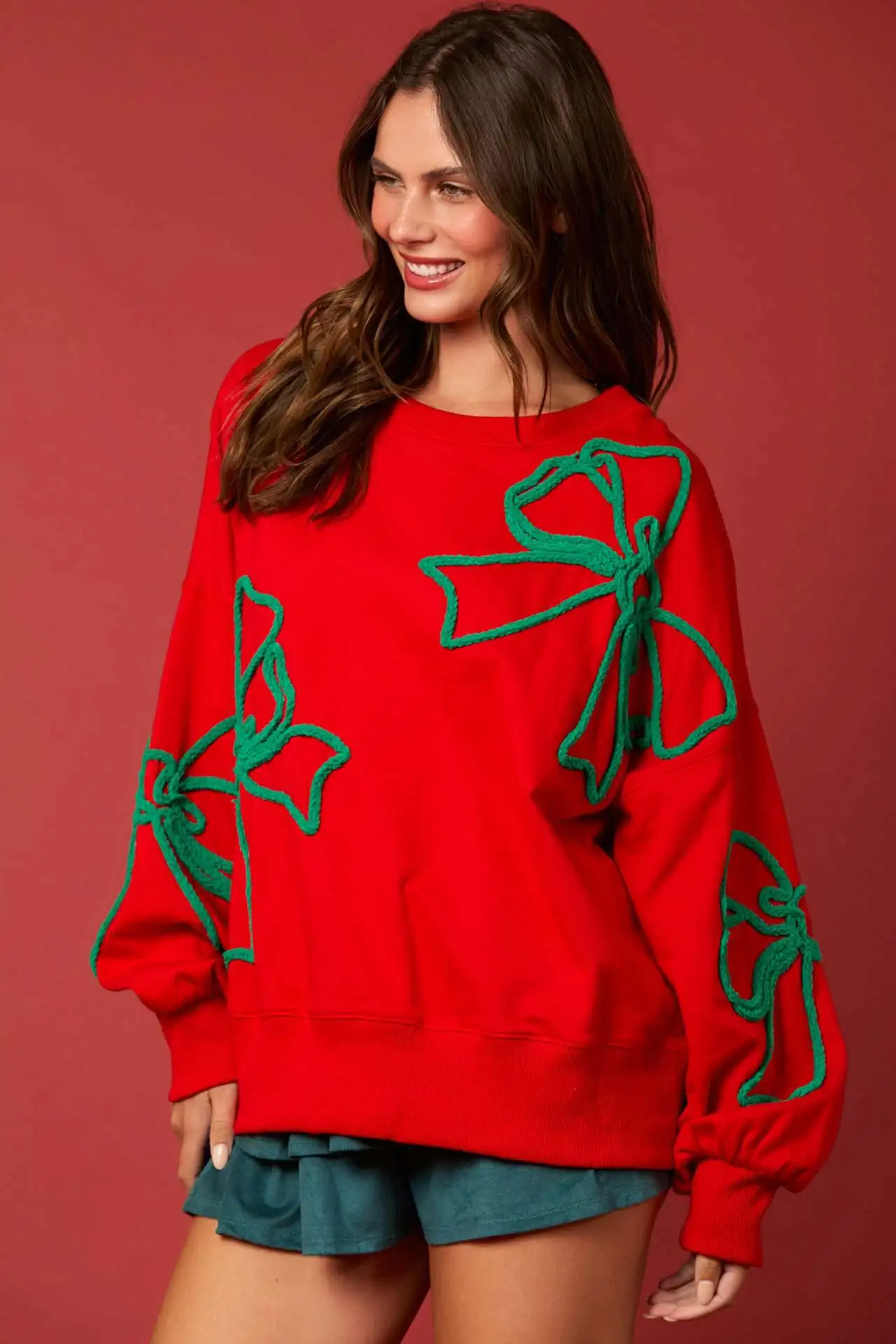 Y2K Women's Valentines Day Bow Sweatshirt Cute Graphic Lantern Long Sleeve Shirt Oversized Pullovers Tops