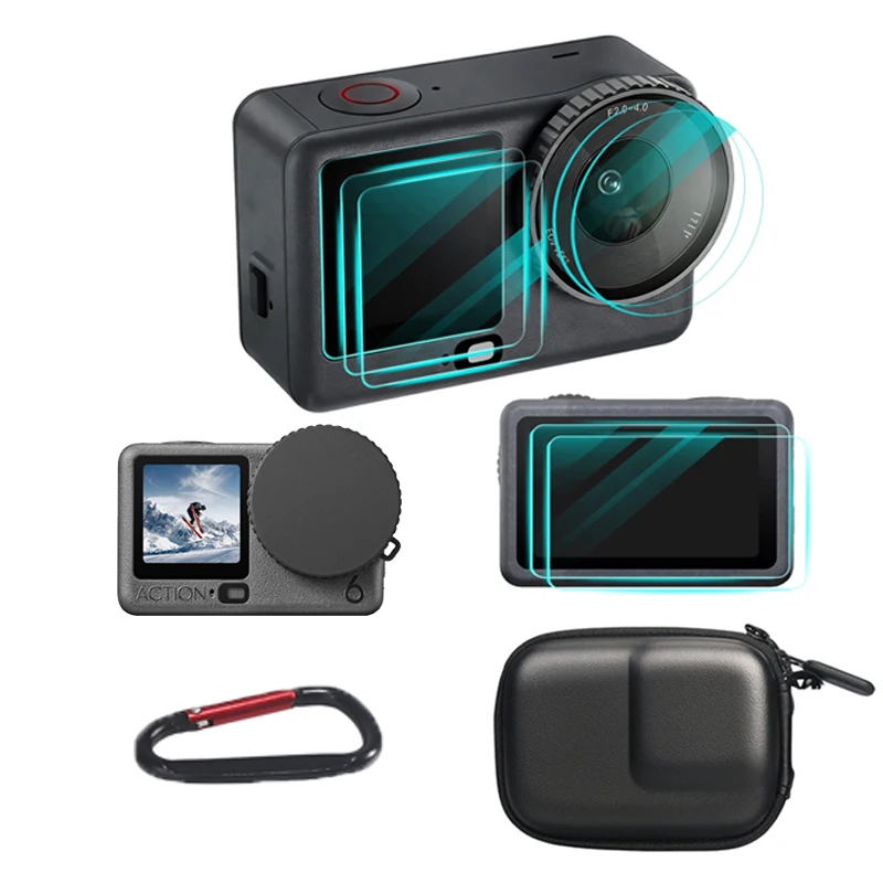 Für DJI Osmo Action 6 Displayschutzfolie Gehärtetes Glas Silikon-Objektivschutz Staubschutzkappe Tasche Hülle für DJI Action 6 Zubehör