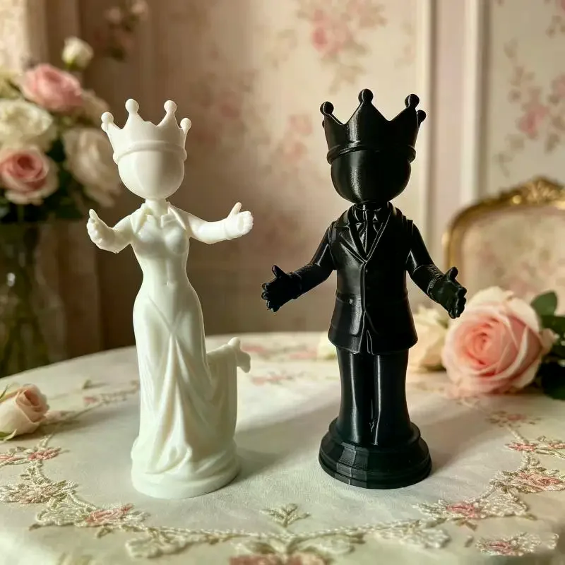 3D Printed Chess King And Queen Statue Home Decor Funny Desktop Ornaments Couple Gift