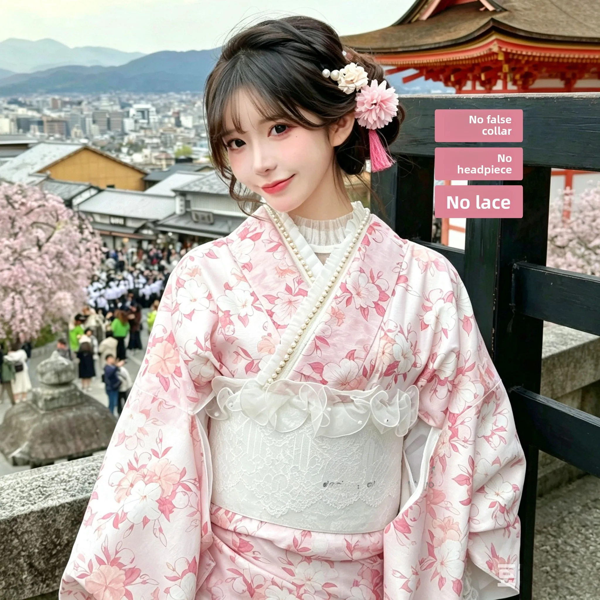 Pink Summer New Kimono Bathrobe Robe Photography Costume Girl Fireworks Festival Deity Youth Daily Style Floral Embroidery Fa...