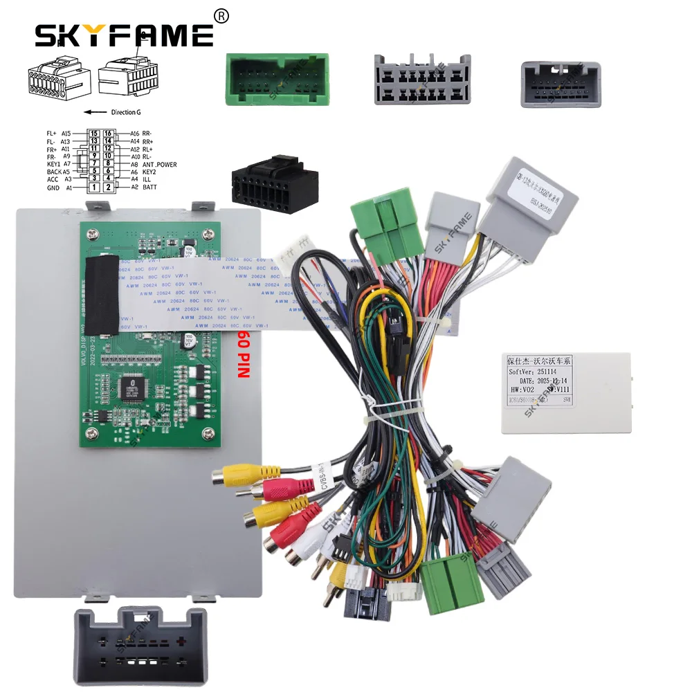SKYFAME 16-Pin Auto-Kabelbaumadapter Canbus-Box Decoder Android Radio Stromkabel für Volvo XC60 S60 V60 S80