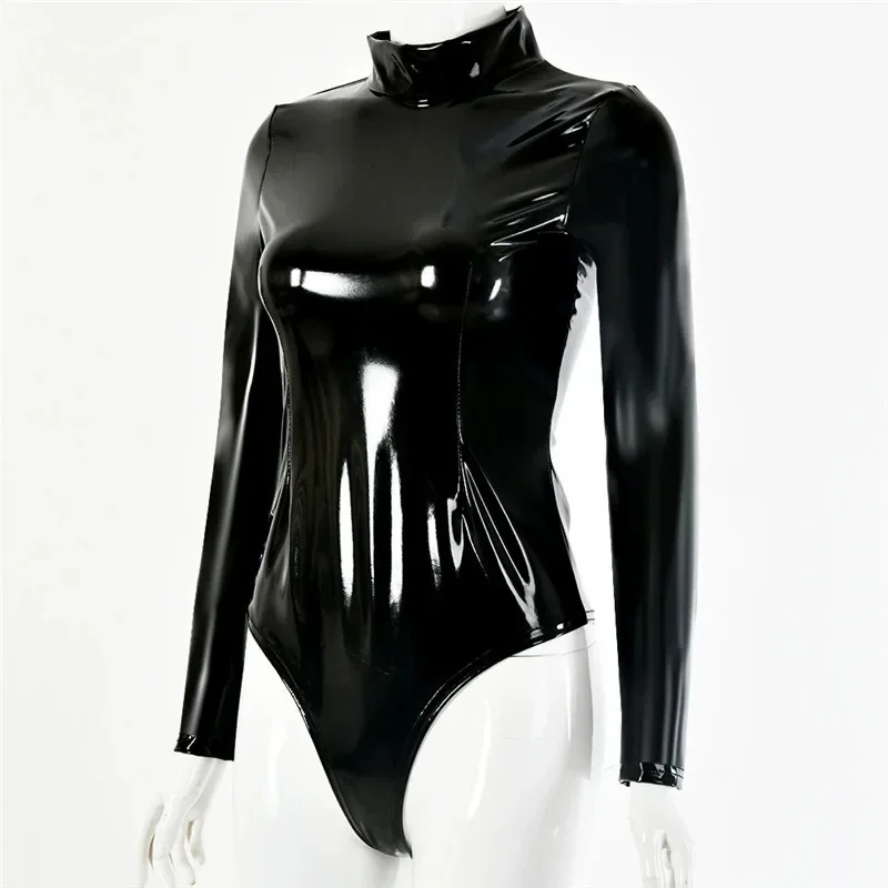 Women's latex ammonia jumpsuit GN71 sexy tight fitting jumpsuit European and American long sleeved shapewear