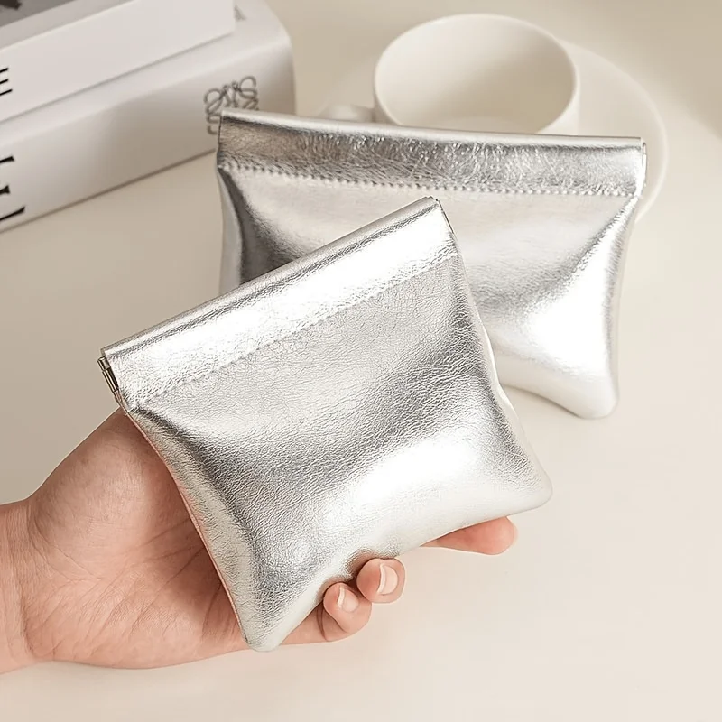 Metal Style Spring Pouch, Luxury Silver Tone Portable Pouch, Water-resistant Lipstick & Coin Pouch, Eyewear Pouch,Christmas Gift