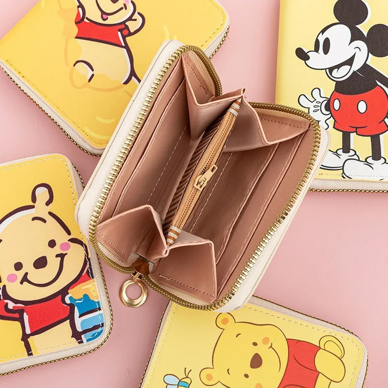 Disney Winnie the Pooh Mini Portable Wallet with Zipper Waterproof PU Leather Coin Purse for Kids Boys Girls Children Gift