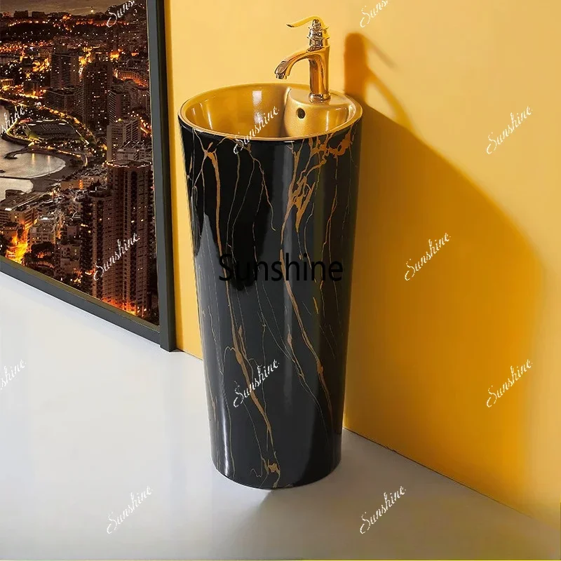 Premium Integrated Column Basin with High-End Marble Pattern  FT