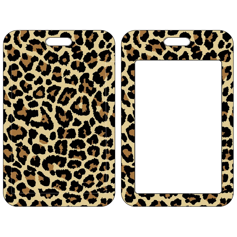 Leopard Women Name Card Cover Campus Card Bag Card Holder ID Card Case Vertical Style