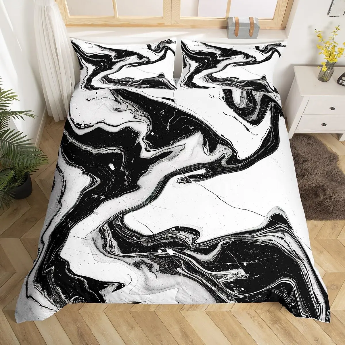 Marble Duvet Cover Full Queen Geometric Bedding Set with Zipper Ties Soft Microfiber Modern Abstract Art Tie Dye Comforter Cover