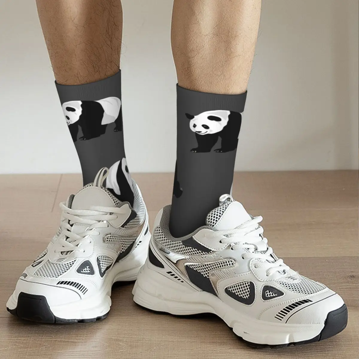 Winter warme Mode Männer Frauen Pandas auf grauen Socken Panda tragen süße atmungsaktive Basketball-Socken