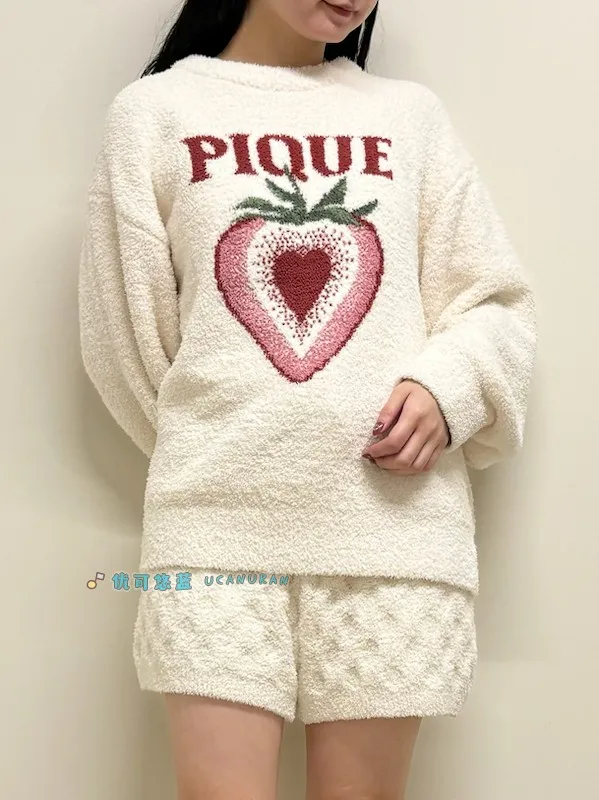 Japan Original High Quality Gelato Winter Soft Knitted Lounge Wear Cut Strawberry  Pajamas Sets Home wear Sleepwear