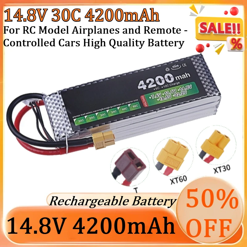 New 14.8V 4200mAh 30C Polymer Lithium Battery for RC Model Airplanes and Remote - Controlled Cars High Quality Battery