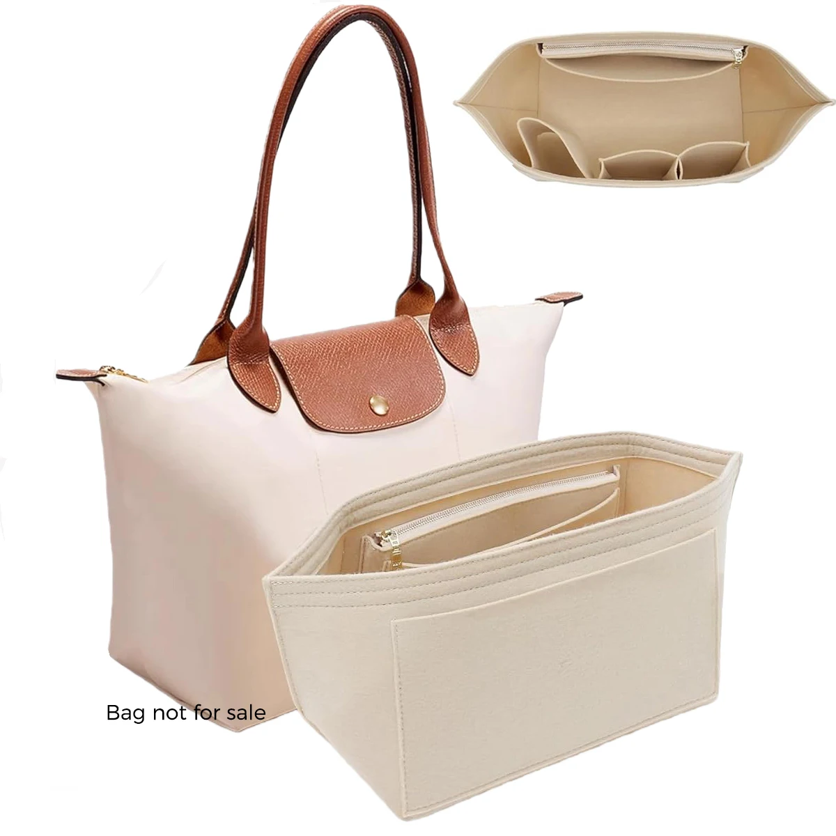 Organizer Insert for Longchamp Le Pliage L Tote Bag & M Handbag, Zipper Long Champ Bag Organizer Insert with Cup Holder