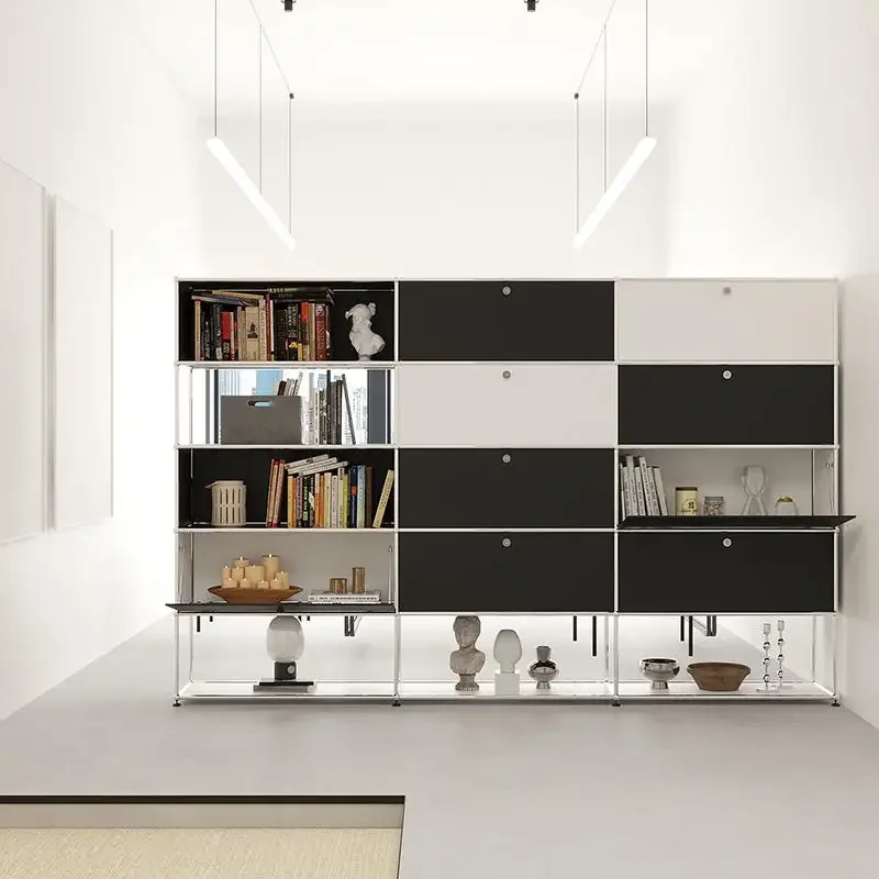 simple Milk white stainless steel storage bookcase TV cabinet