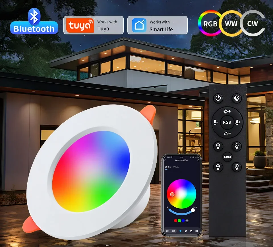 Tuya Smart LED Downlight 220V 10W Bluetooth RGB Dimmable Ceiling Lamp RF 2.4G Remote Smart Life APP Control Bedroom Living Room