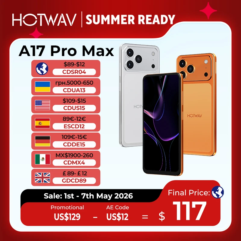 HOTWAV A17 Pro Max Ultra-Thin Smartphone 6.75'' 120Hz 3.5mm Headphone Jack Mobile Phone 4GB 256GB Android 15 5160mAh Cellphone