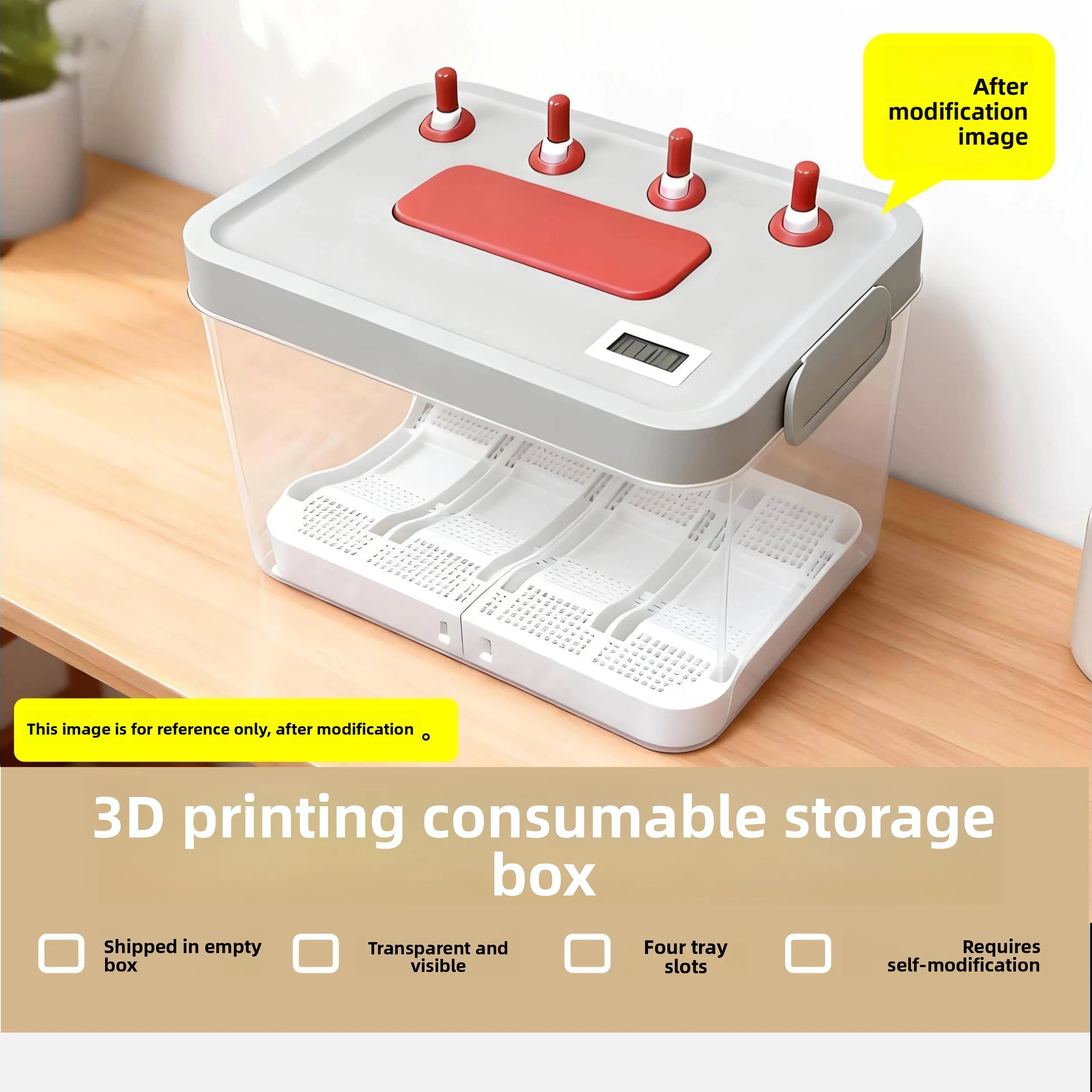 Non-Sealed 3D Printing Material Storage Box Bamboo Design Four Tray Positions Moisture Absorbent Transparent Drying Box House...
