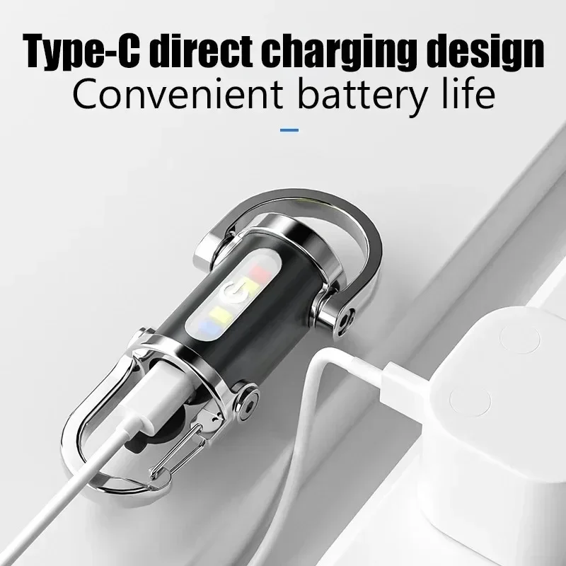 1-10PCS Multifunctional LED Keychain Flashlight USB-C Rechargeable Waterproof for Camping & Emergency Use Novelty Lamps