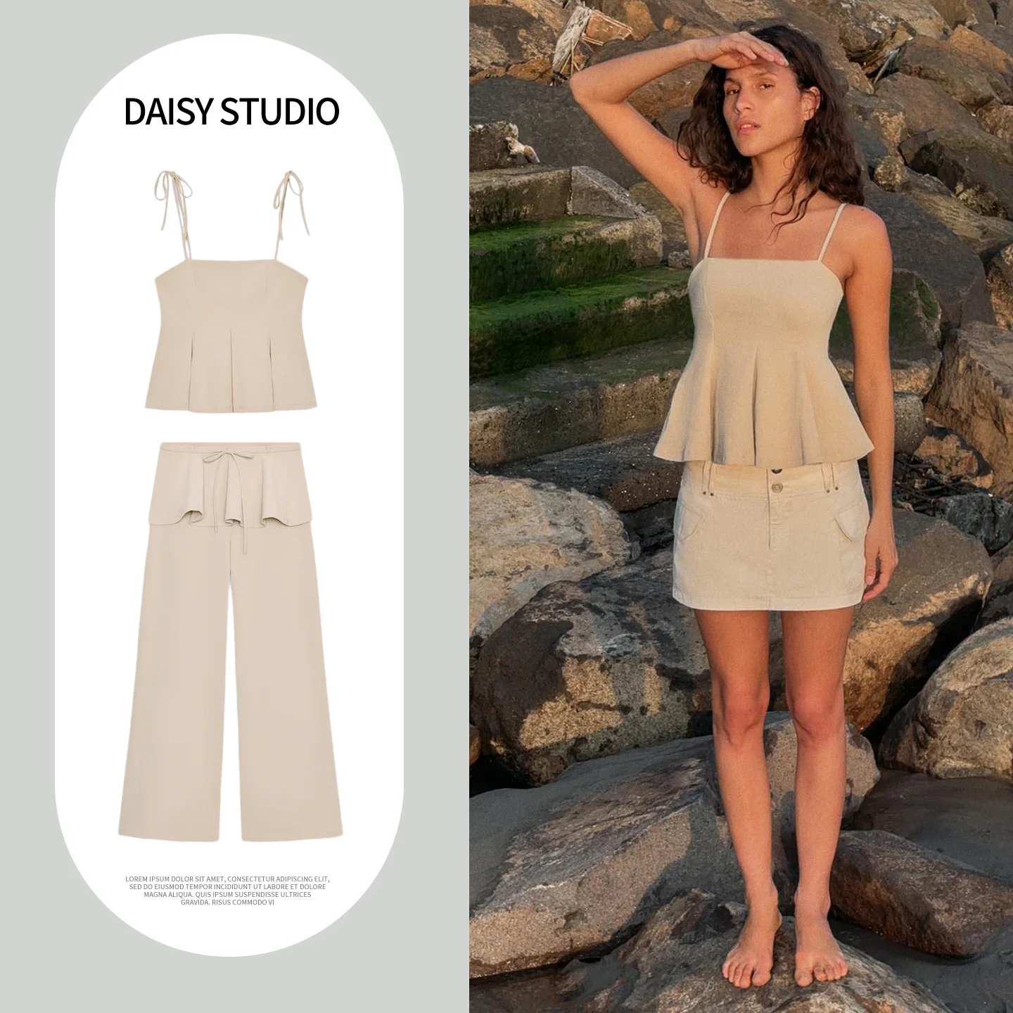 

Wide Leg Crop Top And Skirt Set Women's Spring Fashion Outfit mid Waist Decorative Layered Short Skirt Style Top