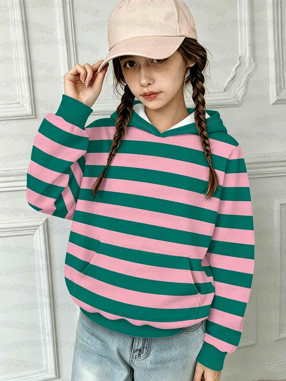 Girls' Autumn Hooded Sweatshirt Retro Brown Blue Color-Block Stripes Casual Top  Outdoor Campus Daily Activities Hooides