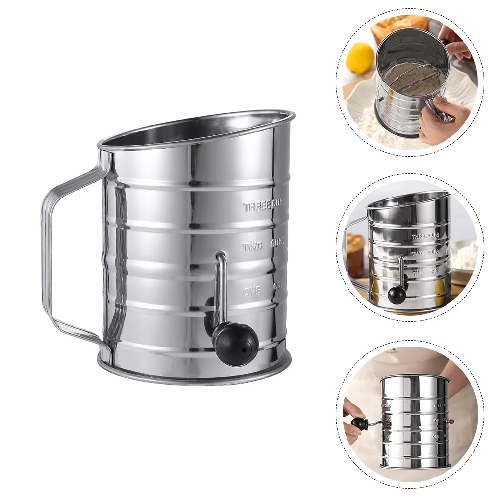 

Hand-operated Powder Sieve Cup Rotary Stainless Steel Flour Sugar Sifter Baking Spiral