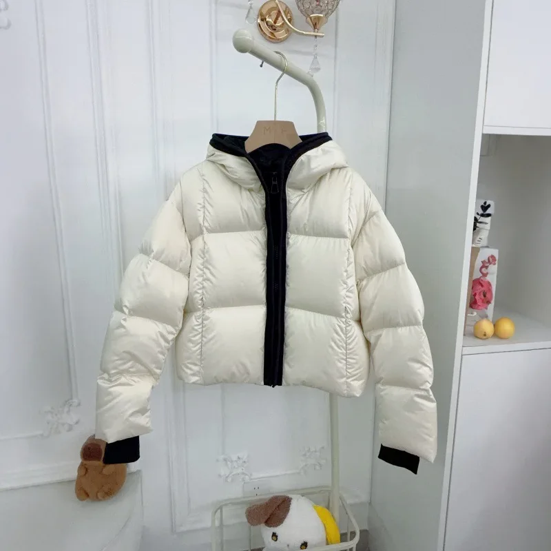 اتجاهات العلامة التجارية الفاخرة Croppe سترة منفوخة شتاء دافئ المرقعة مبطن سترة المرأة مقنعين يندبروف معطف بأكمام طويلة #2