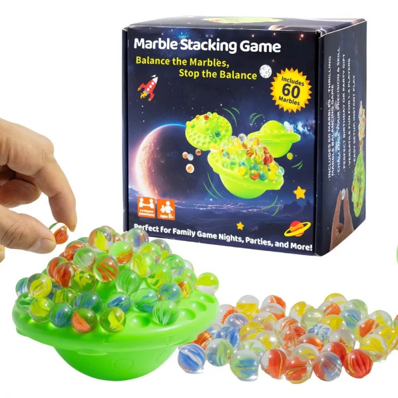Nieuwe UFO Balance Game Flipperkast Stapelplaat Swingende Bal Intelligentie Bouwstenen Flipperkast Kleurrijke Glazen Kraal Party Game