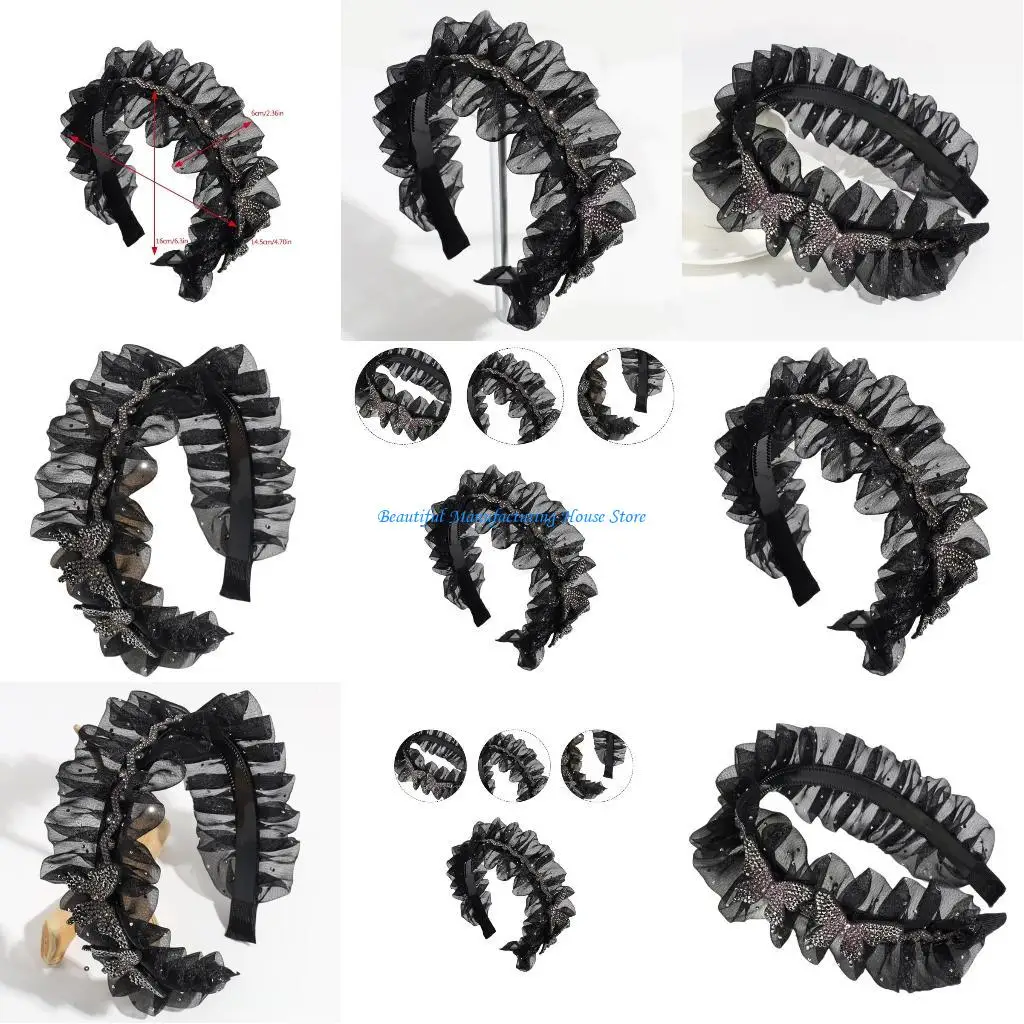 

E56A Headbands for Woman Thin Brims Headbands Baroque Pleated Lace Headbands Teens Girl Makeup Hairband