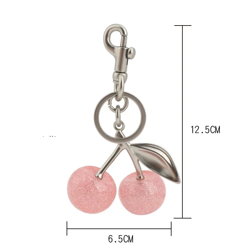 Sparkling Pink Crystal Cherry Charm Keychain For Coach Handbag Shoulder Bag Women\'s Cherry Keychain Attachment Part