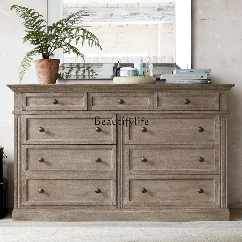 

5American retro bedroom solid wood storage cabinet living room against the wall large capacity drawer locker