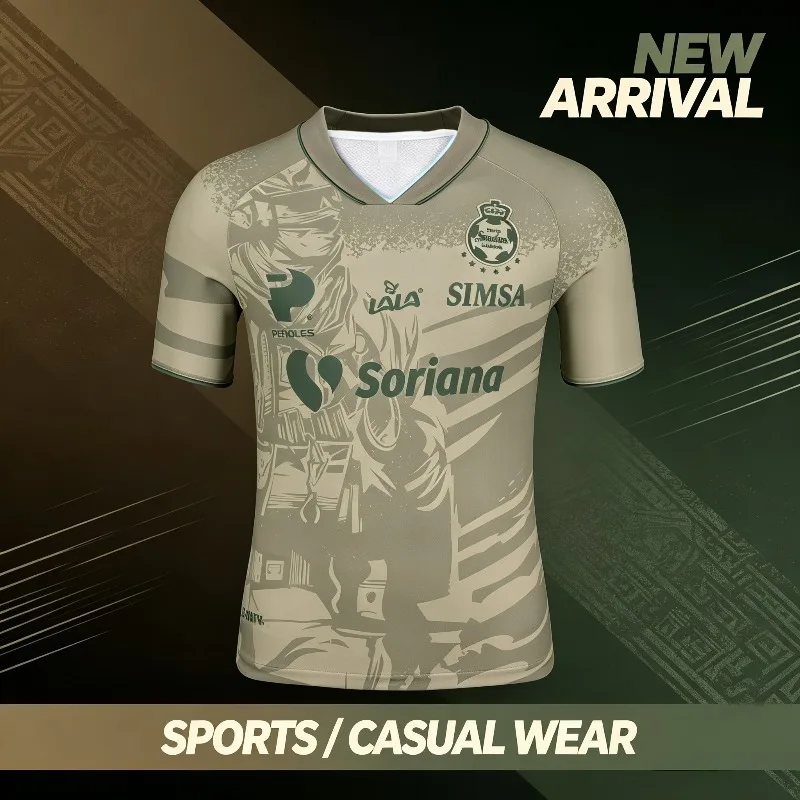 Men Kids Santos Laguna Soccer Jersey Mexico Aztec Warrior Graphic Short Sleeve Football Shirt Verdiblancos Fan Sport Top 100‑6XL