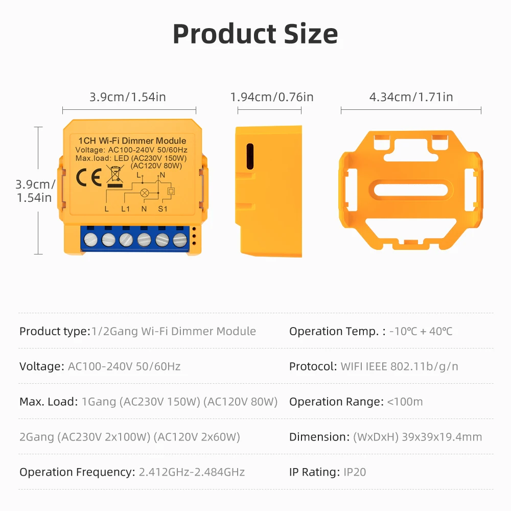 AVATTO Tuya Smart WiFi Dimmer Switch Module,1/2 Gang Dimmable Light Switch APP Remote Control Work With Alexa Google Home