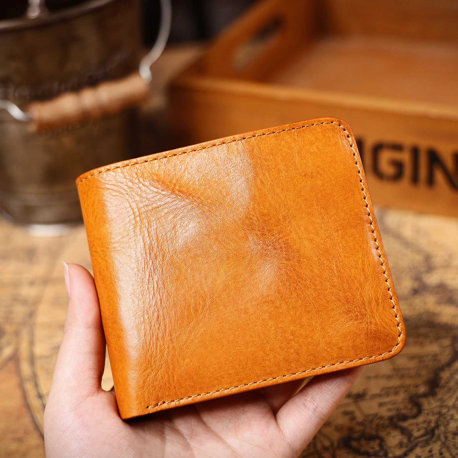 Vintage Herren Klassische Echtleder-Geldbörse Kreditkartenhalter Taschenbörse Rindsleder Retro-Stil – Detail 20
