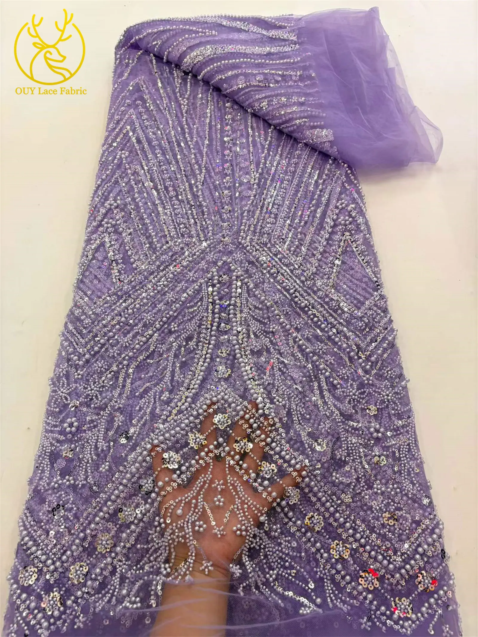 Rosa Eleganter Afrikanischer Bräutigam Perlen-Pailletten-Spitzenstoff 2026 Französischer Tüll-Spitzenstoff Nigerianische Spitze für Hochzeitskleider und Partykleider zum Nähen – Detail 14