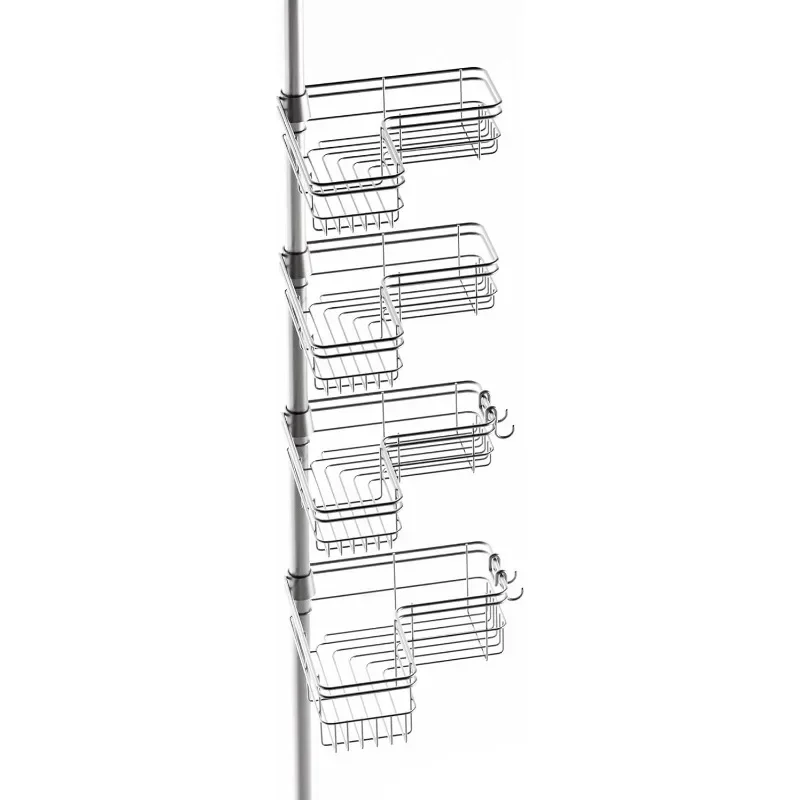 Rust-Resistant Corner Shower Caddy for Bathroom, 4 Adjustable Corner Hugging L-shaped Shelves, with Tension Pole