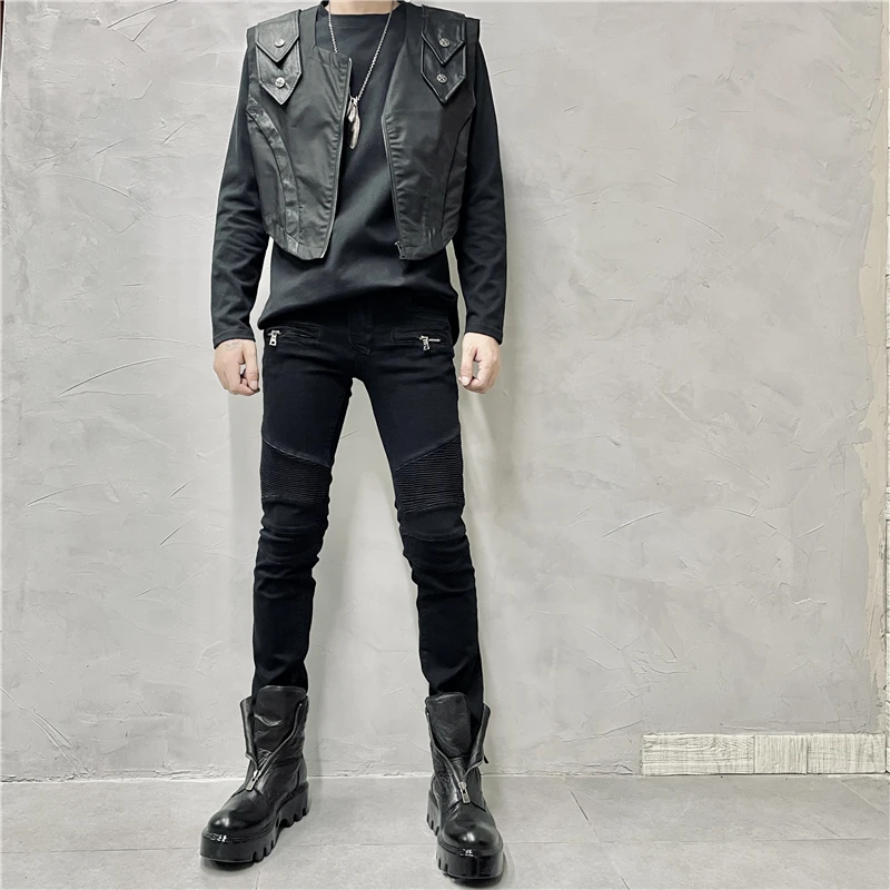 New Trend Thread Stitching Stretch Slim Jeans Fashion Designer Washed Skinny Pants Autumn and Winter Boot