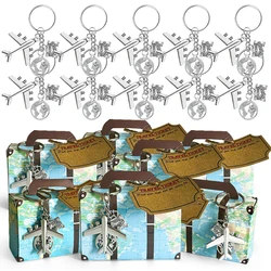 10 Set Mini Suitcase Favor Boxes Candy Box Party Favor With Earth Airplane Keychains And Travel Ticket Gifts For Wedding Party