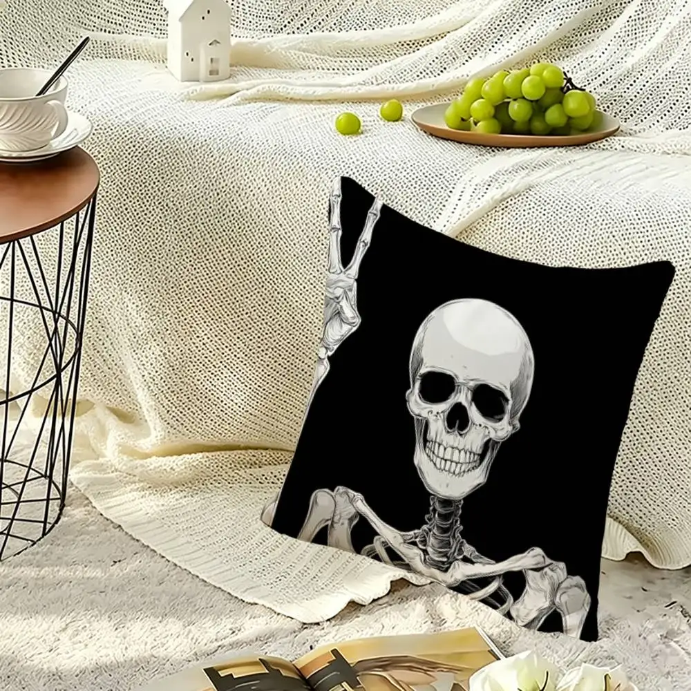 Skeleton artwork Square Double-Sided printed Pillow Case Bedroom Bedside Pillow Sofa Cushion Cover