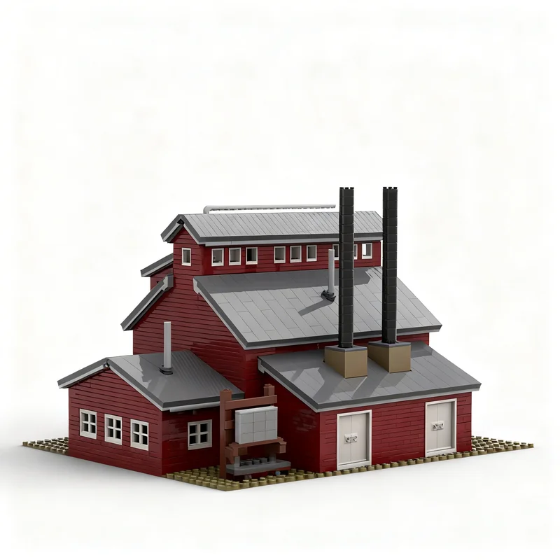 3285pcs MOC Sawmill Series Power House Model 3 Train Building Blocks DIY Gift Creative Collectible Display Decor Premium Adult
