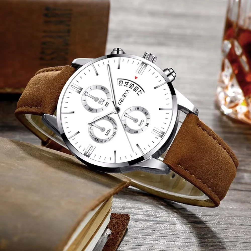 Montres de sport militaires pour hommes, montre-bracelet à quartz en cuir marron pour hommes, montre d'affaires décontractée, mode de luxe