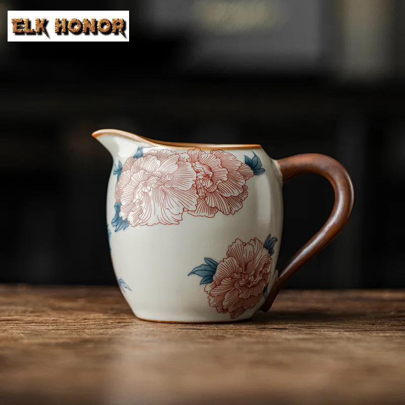 330ML Ru Kiln Porcelain Tea Pitcher Zen Hibiscus Flower Fair Cup Cha Hai Household Justice Cup Teaware Ornaments Accessories