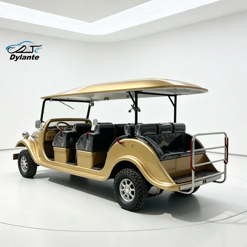 Professional Tourist 14 seats Electric Vintage Classic Sightseeing Car 72V 7.5KW Motor Maintenance-free Battery Steel Chassis