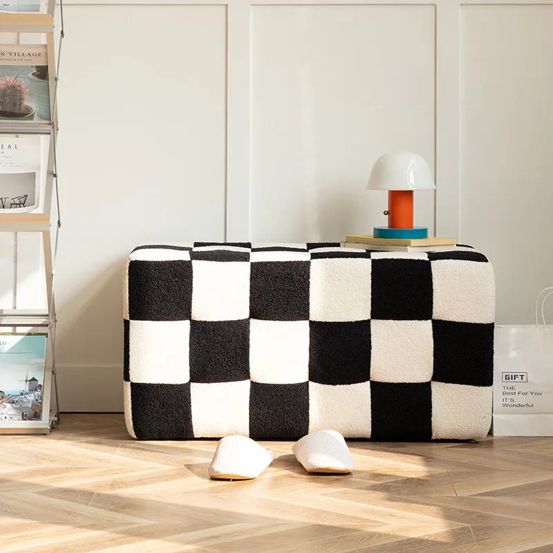 

Household doorway shoeing stool, checkerboard checkerboard stool, sofa stool, black and white checkered dressing stool