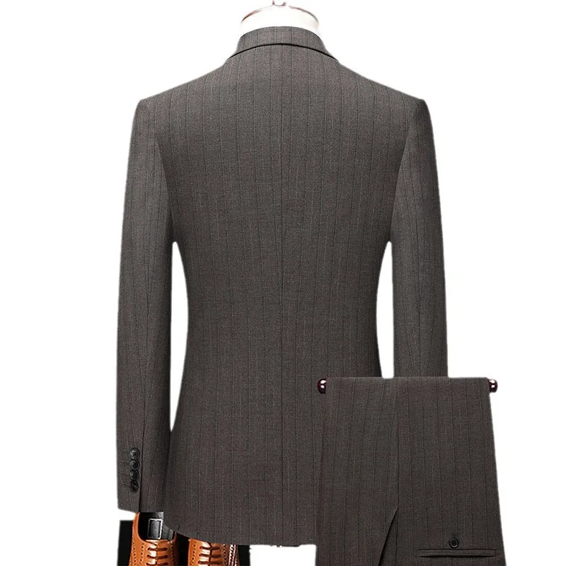 (198) Customized Slit New Suit Men's Business Casual Slim Striped Dress Suit