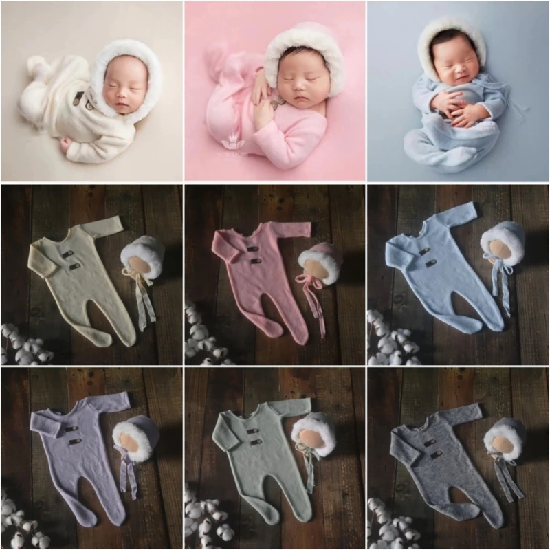 Autumn and Winter Baby Rompers Newborn Boys Plush Long Sleeves Jumpsuits Hats Warm Outfits Sets Infant Photoshoot Clothing