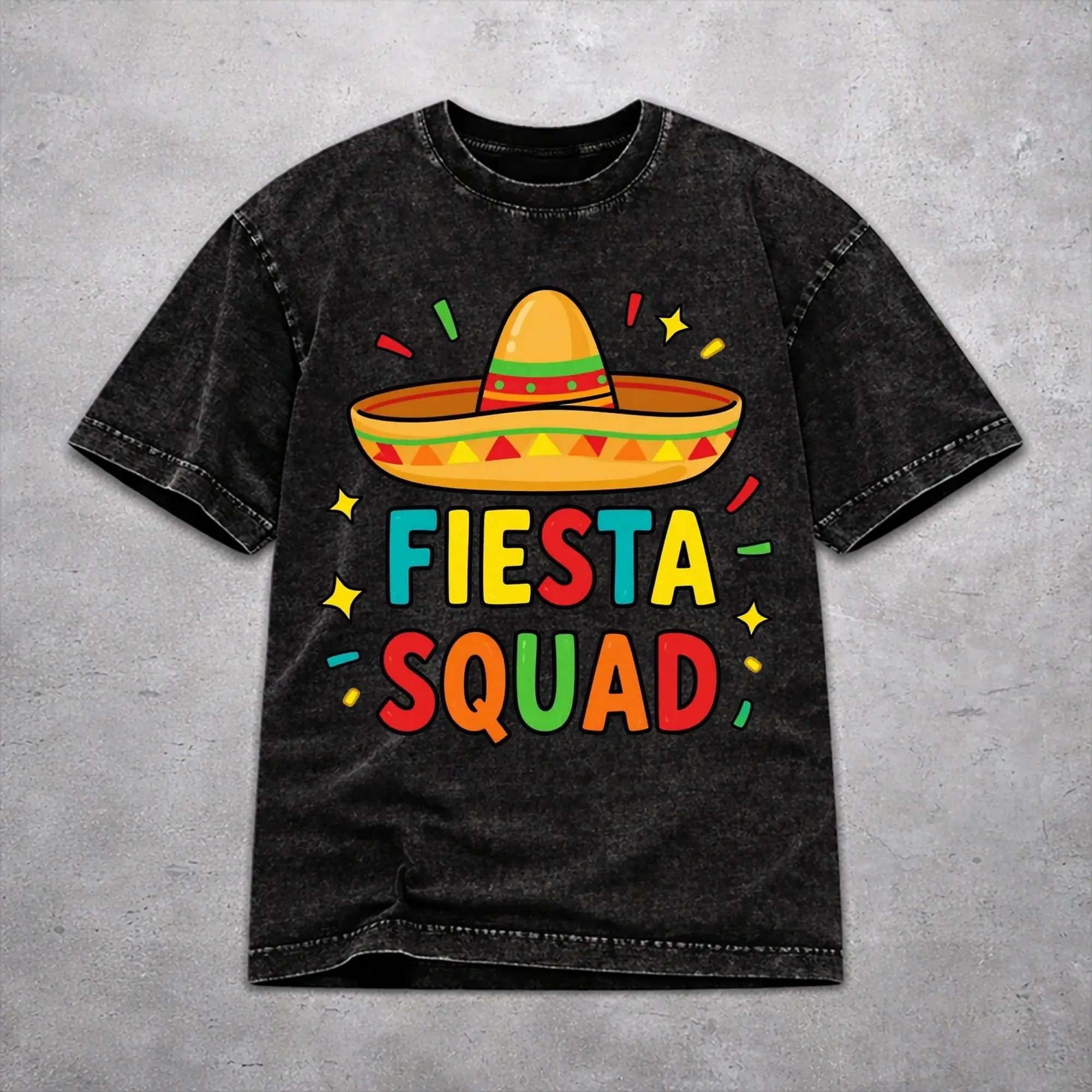 Fiesta Squad Cinco De Mayo T Shirt Vintage Washed Style For Men Women Pure Cotton Tee Shirts Clothes