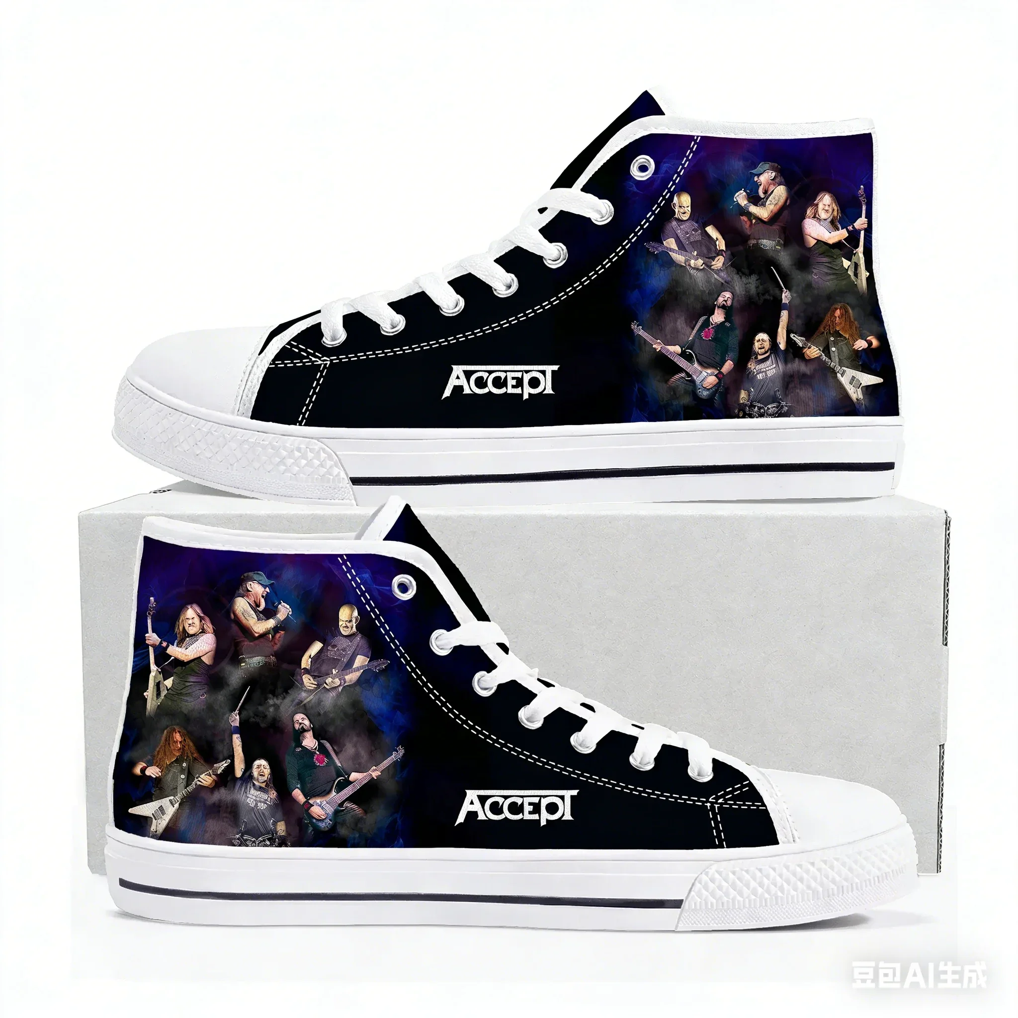

Accept Band High Top High Quality Sneakers Mens Womens Teenager Canvas Sneaker Casual Couple Shoes Fashion Patterns Custom Shoes