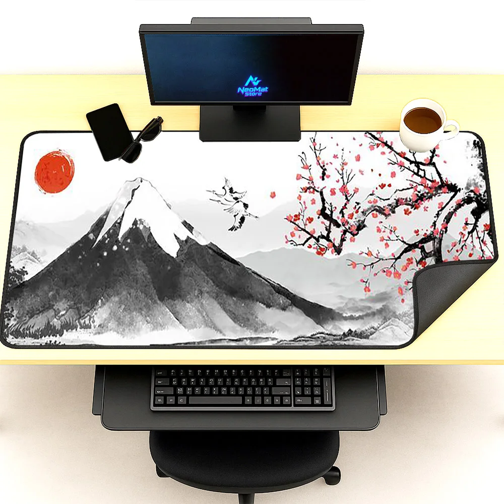 

Коврик для стола «Гора Фудзи, Япония», коврик для мыши «Цветущая сакура», XXL, аксессуары для рабочего стола, коврик для компьютерного стола, эстетичный коврик для клавиатуры